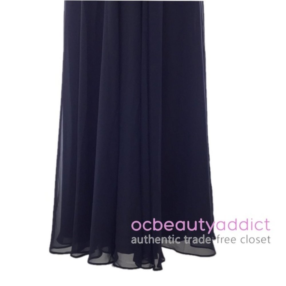 Eliza J Navy V-Neck Pleated Chiffon Gown Sz 4 - Picture 6 of 8